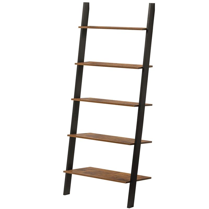 IWELL Ladder Shelf, Leaning Bookshelf, 5-Tier Ladder Bookshelf for Living Room, Kitchen, Rustic Brown