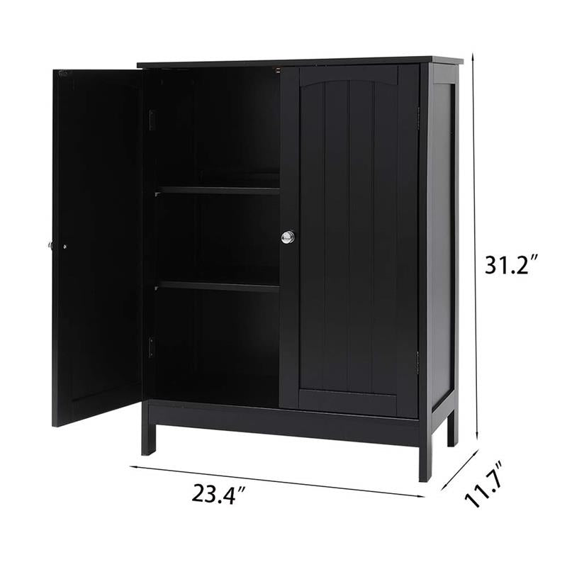 IWELL Black Bathroom Cabinet with 2 Doors, 3 Heights Available, Free Standing Floor Storage Cabinet for Bathroom, Living Room, Kitchen, Black