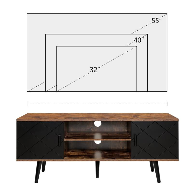 IWELL TV Stand for 55 inch TV, Entertainment Center with Storage Cabinets & Open Shelf, TV Console, Mid Century Modern TV Stand for Living Room/Bedroom, Black