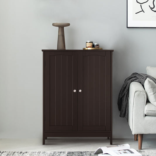 IWELL Bathroom Cabinet, Storage Cabinet with 2 Doors & 2 Shelves, Floor Cabinet for Living Room, Bedroom, Espresso